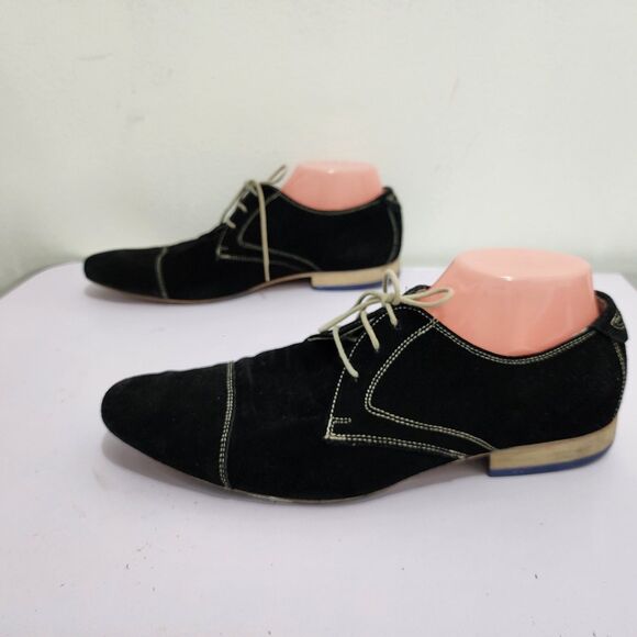 Romolo Remo Brogue Toe Cap Suede Leather Lace up Loafer Black Mens EUR41